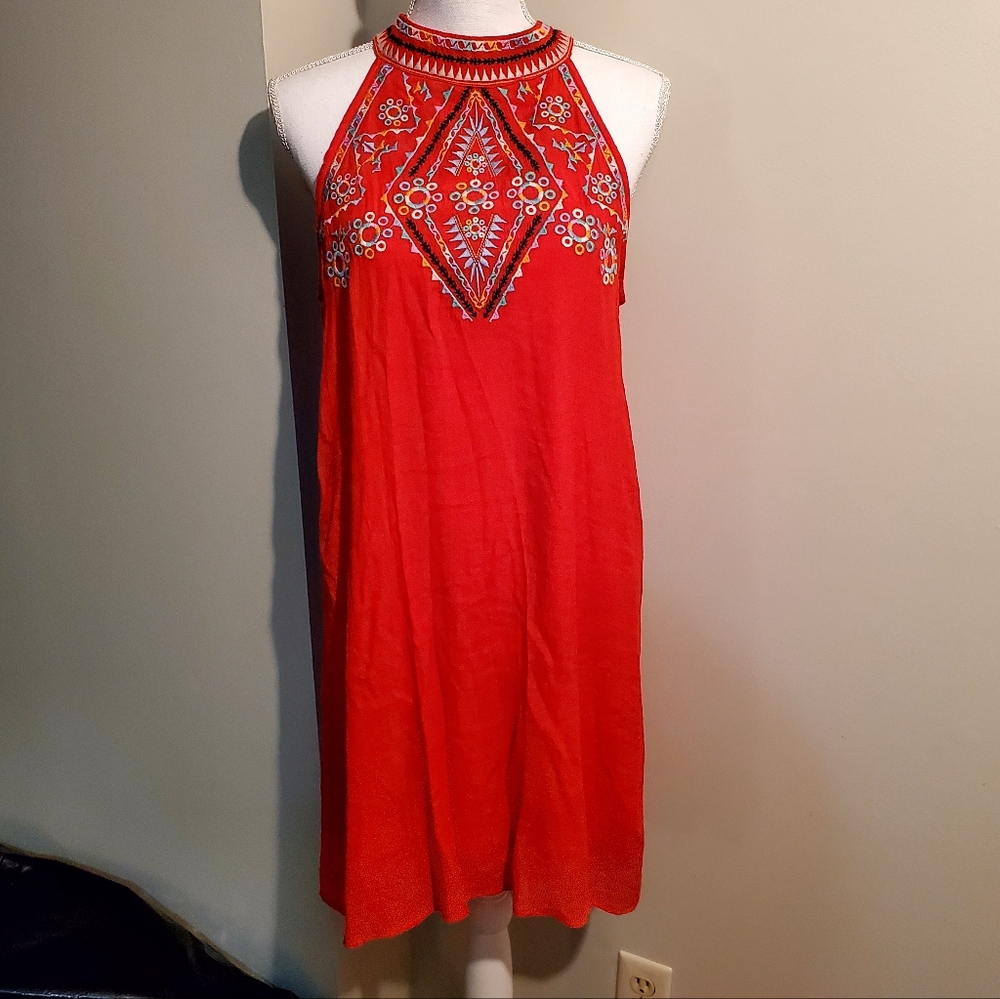 THML Womens Large Embroidered Sleeveless Boho Hippie Dress